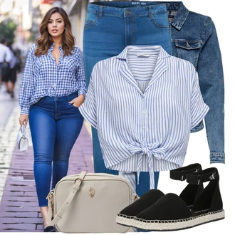 S Mašlí Outfit s Lilové barvy/Světle modrá/Modrá/Tmavě modrá Halenka a Tunika/Halenka Móda Pro Plnoštíhlou Only "Jarní outfit"