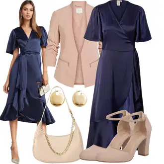 Ležerno, Šik Outfit sa Tamnoplava/Plava Haljina/Haljina Veći Broj/Tunika yas "Večernji outfit"Look: Rap, Jazz, Poslovni, Šik, Elegantan, Mom, Burleska, Pomorski, Old Money