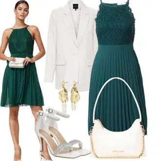 Vjenčanje Outfit sa Bijela/Srebro/Siva/Bež Sandala sa šljokicama/Salonka & Visoki Pet/Sandala s petom/Sandala na Petu/Cipela Za Vjenčanje/cipela za mladenku About You "Za večer"Look: Matični ured, Malle, Rođendan, Koncer, Posebne prigode, Festival, 18. rođendan, 60. rođendan, Vjenčanje, 30. rođendan