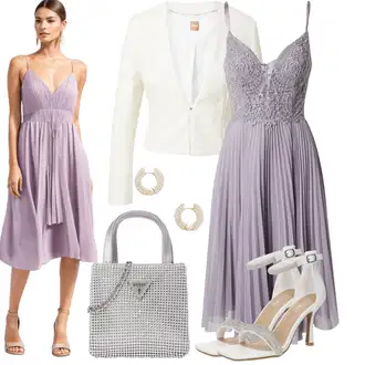 Vjenčanje Outfit sa Bijela/Srebro/Siva/Bež Sandala sa šljokicama/Salonka & Visoki Pet/Sandala s petom/Sandala na Petu/Cipela Za Vjenčanje/cipela za mladenku About You "Za večer"Look: Matični ured, Malle, Rođendan, Koncer, Posebne prigode, Festival, 18. rođendan, 60. rođendan, Vjenčanje, 30. rođendan