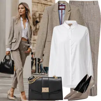 Pametne ležerne kombinacije sa Bijela/Bež/Pink/Crna/Smeđa Sako od Tvida/Boucle Blazer/Oversize Sako/Karirani Sako Trendyol "Gostujući odijelo za potvrdu hlača"