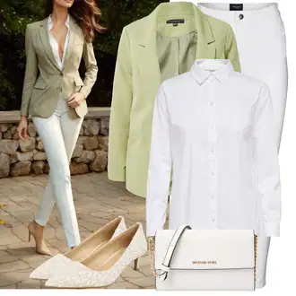 Outfit sa Bijela/Krem Bluza s Podignutim Ovratnikom/Bluza s gumbom/Bluza koja se ne pegla/Poslovna Bluza/Bluza Dugih Rukava/Bodija Bluze/Uska Kroj Bluza JdY "Outfit za proljeće"