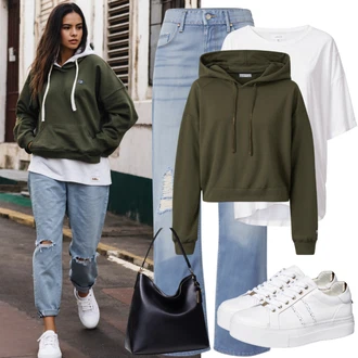 Inspirace pro outfity Old Money s Bílá Jednoduchý top/Bustierový Top/Tričko s vodopádovým výstřihem/Košile Carmen bershka "Hip Hop outfit z 90. let"Look: Cool, Old Money, Příliš oblečený, Skromné, Traditional, Extravagantní