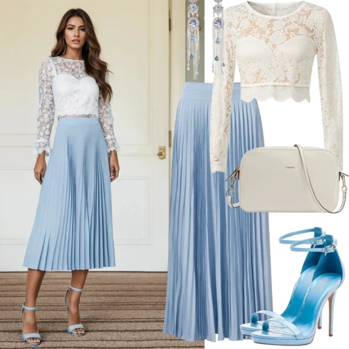 Plisirano krilo kombinirajte z Rjava/Bela/Črna Čipkasti topi/Čipkasta srajca/Crop Tops Čipka happiness İstanbul, Svetlo modra/Svetlo zelena/Bela Mini Krila/Krila iz 90-ih/Pletena krila/Krila uniseks/Kratka Plisirano krilo trend alaçatı stili, Temno modra/Modra Sandali s peto/Visoke petke/Sandali/Sandali z visokim gležnjem/Sandali z bleščicami Guess, Srebrna Uhančki tous, Temno rdeča/Rdeča/Bež/Krem/Rjava Torbice za čez ramo/Torbe za čez ramo/Billfolds Coach