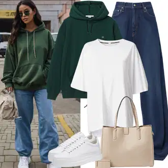 Outfit inspiracije 90-ich sa Plava/Tamnoplava/Pastelne boje Skraćene Traperice/Dad Traperice/Trapez Traperice/Culotte Traperice/Traperice Opuštenog Kroja/Kožna Muška Jakna/Muška Kožna Jakna/Vintage traperice/Traperice Široke Nogavice koton "Inovativni 90-ih godina izgled"Look: 90-ich, Ležerno, Francuske, Prevelik, Sveučilišna, Western, Old Money, 70-ich
