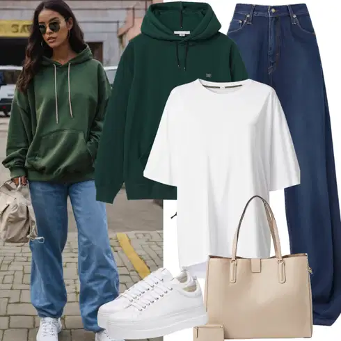 Roza Kavbojke kombinirajte z Adidas Originals, Temno zelena Pleten pulover s kapuco/Pulover s kapuco/Elegantni puloverji s kapuco/Športni puloverji/Vintage pulover s kapuco/Športni puloverji s kapuco Adidas Originals, Modra/Roza/Svetlo modra Široke Kavbojke/Baggy Kavbojke z Nizkimi Pasovi/Šiškate Kavbojke/Široke Kavbojke/Culotte Kavbojke Tommy Jeans, Črna/Bela/Temno modra/Modra Klasična Dolžina/Kratke majice/Srajce Carmen/Priložnostne Vrhovi Trendyol, Bež/Rjava Nakupovalka/Nakupovalne torbe/Torbe za čez ramo/Vrečka za prenašanje/Velike torbe look made with love