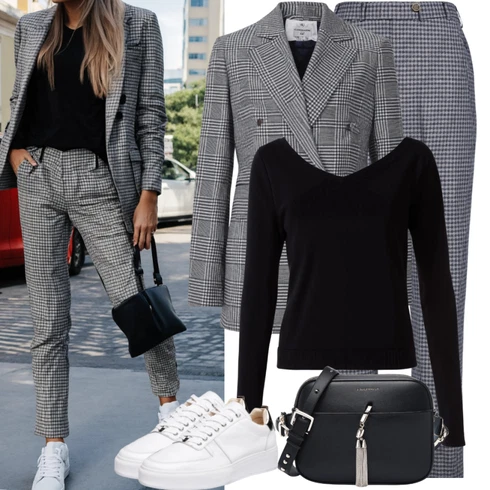 Kombinirajte Smeđa/Siva/Zeleno/Ljubičasta/Bijela/Plava Odijelo Boucle Blazer/Karirani Sako Trendyol