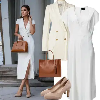 Elegantan Outfit sa Bijela/Smeđa/Ljubičasta/Krem Sako Jakna/Dvoredni Sako/Sakoi za Bluzu/Kožna jakna za muškarce/Kratki Sako/Elegantni Sako/Kožna jakna za muškarce/Sako od smokinga/Boyfriend Sako Trendyol "Izvrstan Elegantan Izgled"Look: Ured, Šik, Chic, Elegantan, Poslovni, Old Money, Pametno ležerno, klasický, Egirl, Burleska, Seksi