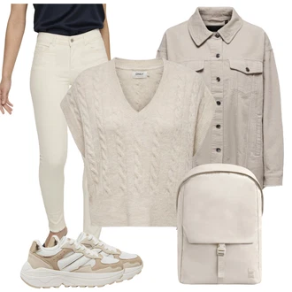 Trendový Outfit s Béžová Teniska na platformě/Chunky Tenisky/Teniska teddy Only "Jarní Outfit"Look: Estetika, Sportovní, Trendový