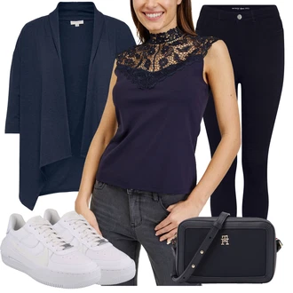 Elastan Outfit s Černá/Tmavě modrá Džínové Legíny/Jeggings/Legíny s Vysokým Pasem/Tregíny orsay "Jarní outfit"