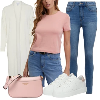 Outfit s Modrá/Světle modrá Kožená bunda/Push up Džín/Navlékací džíny/Kotníková Bota/Zimní bunda/Kožené Boty/High Waist Džínové Kalhoty/Kožená Pánská Bund/Slim Fit Džíny/Džíny s Rozparkem orsay "Jarní outfit"