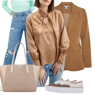 Outfit s Hnědá/Béžová Teniska na platformě/Letní Tenisky/Skate Bota/Nízká Teniska/Plátěná Teniska/Nazouvací Teniska Vans "Jarní Outfit"