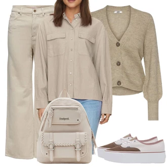 Authentic Outfit s Hnědá/Béžová Teniska na platformě/Letní Tenisky/Skate Bota/Nízká Teniska/Plátěná Teniska/Nazouvací Teniska Vans "Jarní Outfit"