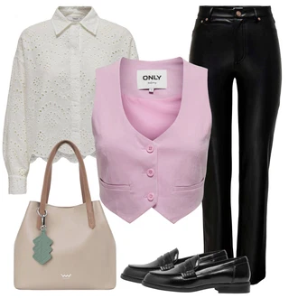 Výstřih henley Outfit s Růžová/Fialová Only "Jarní Outfit"