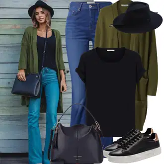 Green pants outfits "Jesenska obleka iz 90. let"