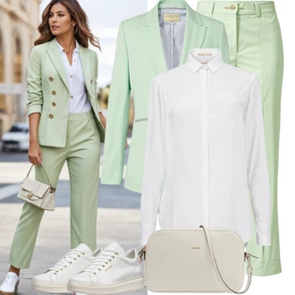 Outfit s Neonové barvy/Tyrkysový/Zelená/Světle Zelená Blejzrové Bund/Boyfriend Sako/Neformální Sako/Kožená bunda pro muže/Bavlněný Sako/Elegantní Sako/Oversize Sako/Krátké Sako/Kožená Pánská Bund WE Fashion "Kalhoty Oblek Oblečení Neformální"