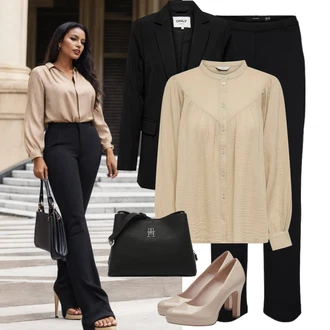 Krep Outfit s Béžová/Bílá/Hnědá/Khaki Oversize Muselínová Blůza/Blůza s knoflíčkem/Hedvábná Halenka/Carmen Blůza/Halenkové Body/Plisovaná Halenka/Halenka se Stojatým Límcem Only "Elegantní jarní outfity"