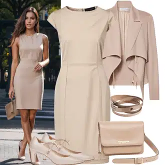 Outfity pro matriční úřad Nevěsta s Bílá/Béžová Lodička Nízký Podpatek/Pohodlná lodička/Vintage Lodička/Lodička s vysokým nártem MICHAEL Michael Kors "Kleid Business Style"