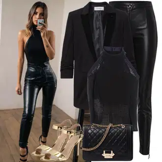 Black Outfits Estetski mit Črna Skinny Hlače/Hlača z luknjo/Hlača z Razporkom/Pajkice z Razporkom/Usnjena Hlača/Jeggings/Nagubane hlače dstreet "Klubska zabavna oprava"Look: Plemenita, Modna, Egirl, Priložnostne, Mokrega videza, Športno, Estetski, Pametno priložnostno, Rockenjski