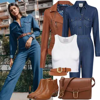 Outfity pro kovbojky Džínovina s Modrá/Tmavě modrá/Světle modrá Džínový overal LOLALIZA "Kombinéza vypadá jako 90. léta"