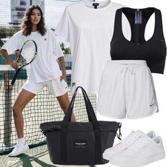 Veslování Outfit s Černá Sportovní podprsenka/Dámská korzetová sportovní podprsenka Active By Zizzi "Krátké sportovní oblečení"Look: Posilování, Aerobní, Veslování