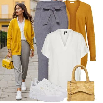 Outfit s Šedá/Bílá/Krémová/Béžová/Hnědá/Khaki/Světle šedá Halenka a Tunika Tunika/Halenka Móda Pro Plnoštíhlou VERO MODA "Stylové kombinace pro volný čas"