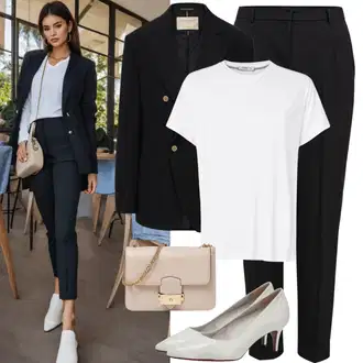 Chic Outfits Poslovna mit Črna/Roza Polo Ralph Lauren, Črna/Rjava/Bela Poslovna Obutev/Udobna črpalka/Čevelj Z Visoko Peto/Visoka Peta Črpalka/Črpalka z Nizko Petom/Slingback Črpalka/Vintage Črpalka Polo Ralph Lauren "Lahki poslovni slog"Look: Nor, Poslovna, Pisarna, Klasična, Eleganten, Kul, Francoski, Stari denar
