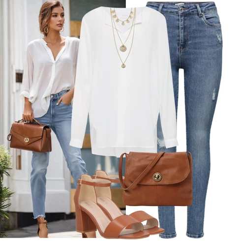 Kombinace Šedá/Hnědá/Béžová/Bílá/Krémová/Khaki Halenkové Body/Blůza s knoflíčkem/Halenka se Stojatým Límcem/Dlouhá Halenka/Halenka s Dlouhým Rukávem/Oversize Halenka/Oversize Muselínová Blůza/Slip-on Halenka/Tunikové Tričko Vila kombinovat s Modrá/Světle modrá Kožená bunda/Dámské Džíny s Délkou 7/8/High Waist Džínové Kalhoty/Push up Džín/Džíny s Rozparkem/Zkrácené Džíny/Kožené bundy/Kotníková Bota/Džíny s Dírou Only