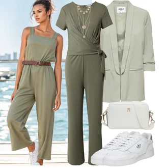 Outfit s Khaki/Zelená/Tmavě Zelená Slavnostní Overall/Elegantní Overal/Svatební kombinéza/Letní Overall About You "Stylový look na jaro"