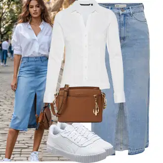 A-kroj Outfit sa Svjetloplava/Plava Kratke hlače velike veličine/Haljina Veći Broj JdY "Odličan za slobodno vrijeme"Look: Stil, Rap, Prevelik, A-kroj, 90-ich, Old Money, Vintage, Transparentan