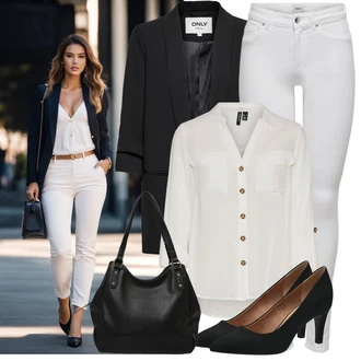 Zapínání na knoflíky Outfit s Šedá/Khaki/Bílá/Hnědá/Béžová/Světle zelená Tunikové Tričko/Halenka S 3/4 Rukávem/Blůza s nášivkou na lokti/Oversize Muselínová Blůza/Kožená bunda/Blůza s knoflíčkem Vero Moda Tall "Praktický vzhled"