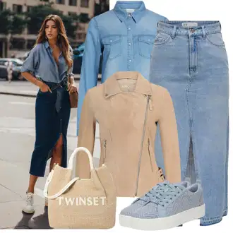 A-kroj Outfit sa Svjetloplava/Plava Kratke hlače velike veličine/Haljina Veći Broj JdY "Opušteni izgled"Look: Stil, Rap, Prevelik, A-kroj, 90-ich, Old Money, Vintage, Transparentan
