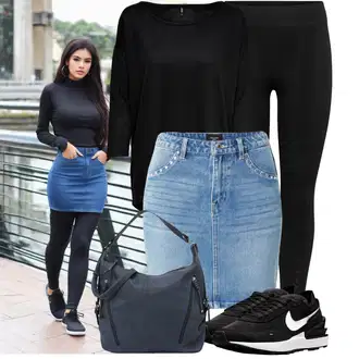 Mini Outfit sa Svjetloplava/Plava Traper Suknja/Vintage traper suknja VERO MODA "Cool za slobodno vrijeme"