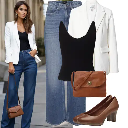 Kombinace Modrá/Světle Modrá Lacláč/Kalhoty se Štěrbinou/Boyfriend Kalhoty/Rovná Kalhoty/Kalhoty s dírou/Kalhoty s Vysokým Pasem/Kalhoty Bootcut/Široká Kalhoty VERO MODA