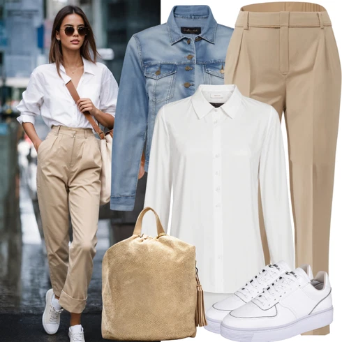 Kombinace Béžová/Khaki/Hnědá Business Kalhoty/Obleková Kalhoty/Mušelínové kalhoty/Kalhoty s Vysokým Pasem/Kalhoty se Štěrbinou/Navlékací Kalhoty/Kalhoty s nášivkou uprostřed/Rovná Kalhoty Selected
