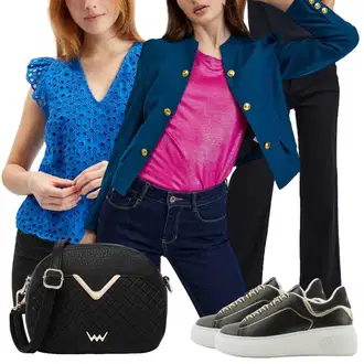 Outfit sa Crna/Tamnozelena/Smeđa/Zeleno/Bijela Obuća Kožna tenisica/Niska Tenisica/Tenisica s platformom Armani Exchange "Ljetni hlačni odijelo izgled"