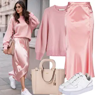Kombinacije za zabavu sa Pink Haljina Veći Broj Topshop "Luksuzni outfit s satenskim suknjama i puloverom"