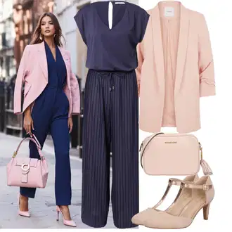 Šik Svatovski gost Outfit sa Ljubičasta/Tamnoplava/Ljubičaste boje/Plava/Siva Svečani Kombinezon/Elegantni Kombinezon/Ljetni Kombinezon/Kombinezon širokih nogavica/Kombinezon i hlače s naramenicama About You "Moderan look za proljeće"Look: Rap, Sveučilišna, cool, Šik, Pomorski, Francuske, Jazz, Ured, 20-ih godina