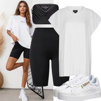 Kombinacije za tenis Duga sa Bijela julimex "Moderan outfit s oversized majicama i biciklističkim hlačama"