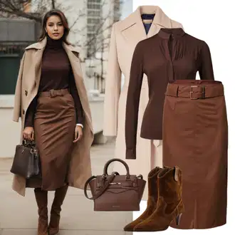Outfit s Khaki/Hnědá/Šedá/Béžová Sukně do Délky Lýtka/Elastická Sukně/Tužková sukně/Sukně S Délkou Ke Kolenům/Moderní Sukně weekday "Moderní Elegantní Vzhled"