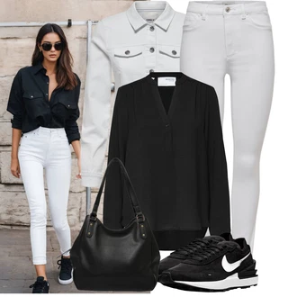 Outfit s Černá Zavinování Halenka/Halenkové Body/Slip-on Halenka/Hedvábná Halenka/Saténová Halenka/Halenka s Dlouhým Rukávem/Businessová Halenka/Halenka se Stojatým Límcem SELECTED FEMME/Selected "Skvělý pro volný čas"