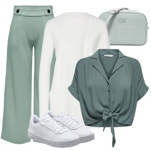 Kombinace Zelená/Světle modrá/Světle Zelená Palazzo Kalhoty/Culotte Kalhoty/Kalhoty s Vysokým Pasem/Slinky Kalhoty/Mušelínové kalhoty/Rozšířená Kalhoty/Marlene Kalhoty/Kalhoty se Štěrbinou JdY