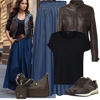 Outfit s Šedá/Tmavě modrá/Modrá Sukně Pro Matriku/Dlouhá Sukně/Sukně do Délky Lýtka/Sukně Pro Svatebního Hosta/Elastická Sukně/Maxi sukně/Vintage sukně maxi Only "Jarní outfit"