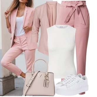 Djeveruša Outfit sa Pink/Ljubičasta Hlače Štofaste hlača/Hlače s Prorezom/Hlače Visokog Struka/Paperbag Hlača/Ležerna Hlača/Hlače od muslina VERO MODA "Moderni proljetni outfit"