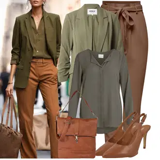 90-ich, Stil Outfit sa Tamnozelena/Kaki/Siva/Smeđa Bluza s gumbom/Duga Bluza/Bluza Dugih Rukava/Tunika Majica/Slip-on Bluza/Bluza s Podignutim Ovratnikom/Svilena bluza/Poslovna Bluza/Bodija Bluze/Jednobojna Bluza/Kožna jakna/3/4 Bluza Vila "Moderan look za proljeće"Look: klasický, Lagano, Stil