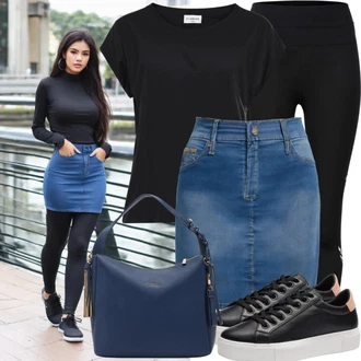 žakár Outfit s Modrá/Tmavě modrá Taška Přes Rameno/Velká taška/Obchodní Taška/Taška/Kancelářská Taška/Brašna/Shopper taška/Taška Na Rameno Tommy Hilfiger "Nejlepší vzhled s džínovými sukněmi a legíny"