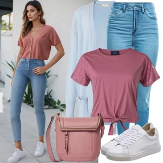 Outfit s Světle modrá Džín s Nízkým Pasem/Slim Fit Džíny/Push up Džín/High Waist Džínové Kalhoty/Džíny s Rozparkem/Kotníková Bota/Džíny s Nízkým Sedem/Kožené Boty Mavi "Nenucený outfit pro konfirmaci"