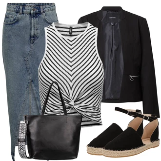 Kratka Outfit sa Crna/Tamnosiva Jakna/Kožna Jakna za muškarce/Kožna Jakna za Muškarce/Kratki Sako/Sako od smokinga/Casual Sako/Elegantni Sako/Sako Jakna/Kožna Jakna/Sakoi za Bluzu VERO MODA "Odjevna kombinacija"