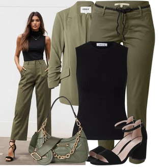 Vysoké Podpatky Outfit s Černá/Béžová Sandál Na Podpatku/Přezková bota/Podpatek na klínku/Platform Sandal/Sandály na hřídeli/Semiortopedická bota About You "Módní jarní outfit"