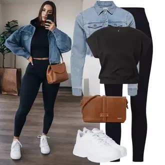 Outfit s Černá Tričko/Jednoduchý top/Zkrácený Top/Pletený top/Pletené tričko/Tričko s krátkým rukávem/Krátký top Only "Sportovní outfity"